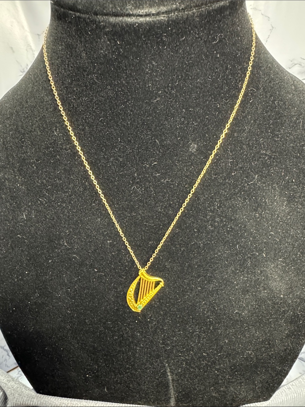 Gold plated Sterling silver Elegant Gold Harp Pendant Necklace for Women
